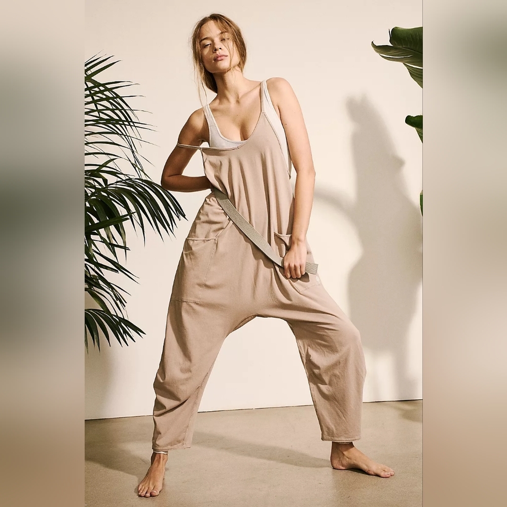 Free People Beige/Taupe Relaxed Tank Jumpsuit